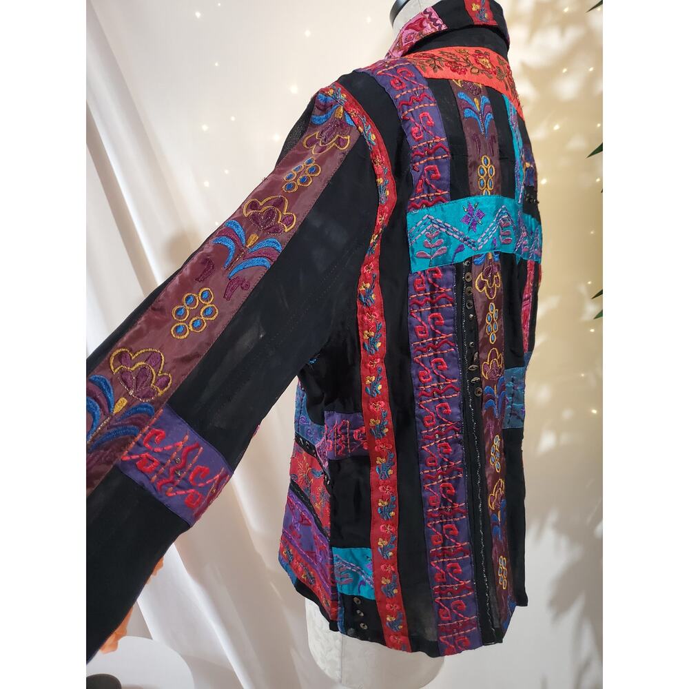 Chicos VTG Patchwork Embroidered Boho Art to Wear Jacket Womens 2 US L Rare - Picture 5 of 10
